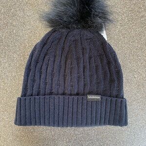 Lululemon Black Cable Knit Pom Beanie